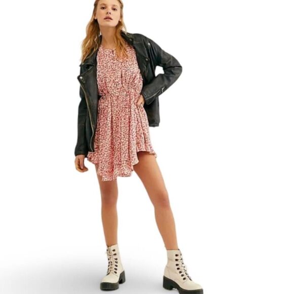 ❌Free People One Fine Day Mini Dress | Floral Print XS Pink Red - Picture 1 of 13